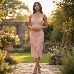 AX Paris Womens 12 Pink Lace Overlay Dress Wedding Guest Party Night Out‎